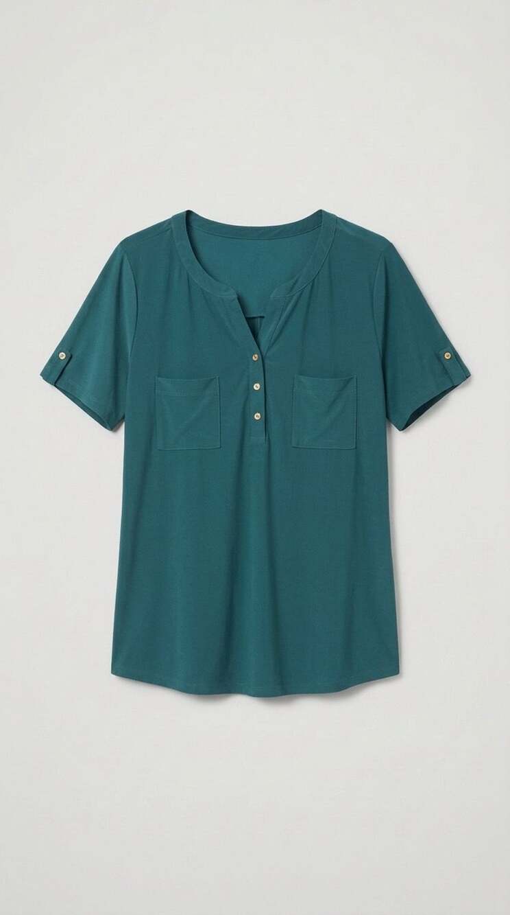 Good Days Only Women's Plus Size 3X Teal Green Short Sleeve Pocket Tunic Blouse